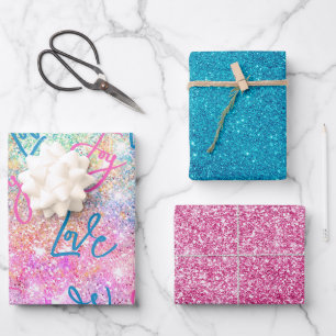 Hoja De Papel De Regalo Elegante arcoiris nigromante purpurina unicornio