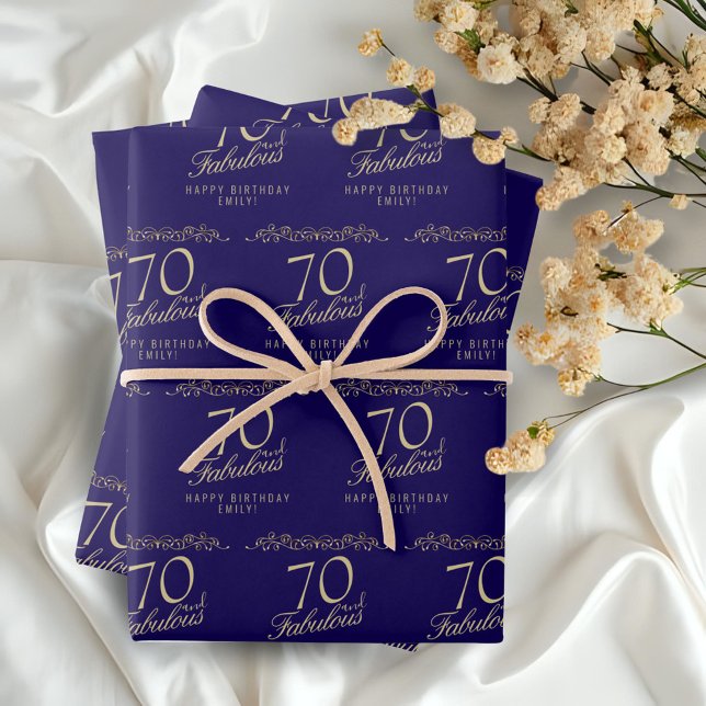 Hoja De Papel De Regalo Elegante azul 70 y fabuloso cumpleaños 70 (Subido por el creador)