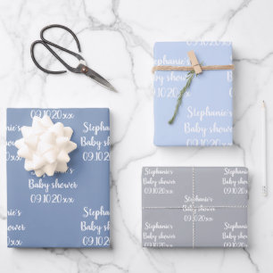 Hoja De Papel De Regalo Elegante Baby Shower Niño Azul Polvoriento