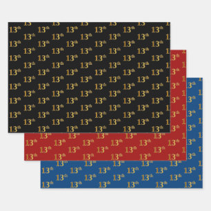 Hoja De Papel De Regalo Elegante Black, Red, Blue, Faux Gold 13th Event #