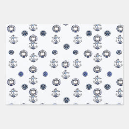 Hoja De Papel De Regalo Elegante blanco rojo y azul Náutico temática