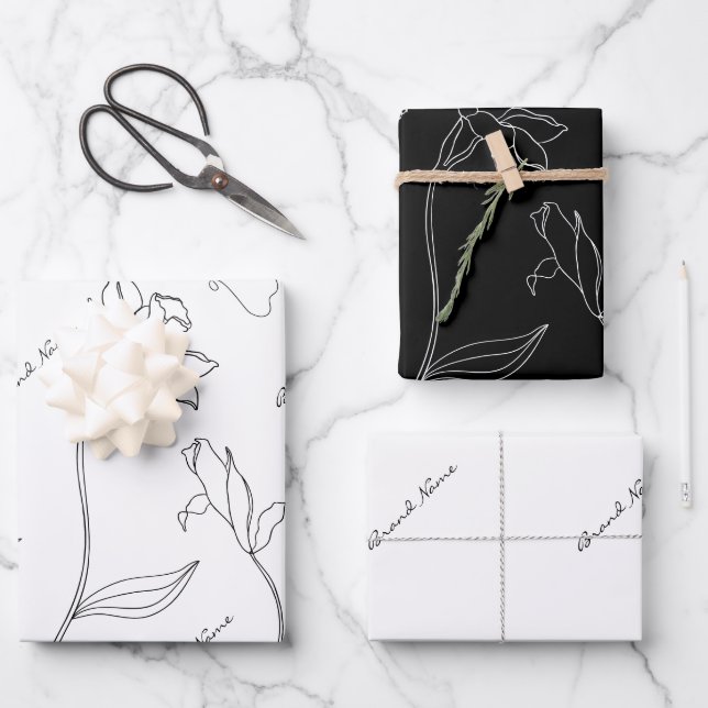 Hoja De Papel De Regalo Elegante Blanco Y Negro Sencillo (Anverso)