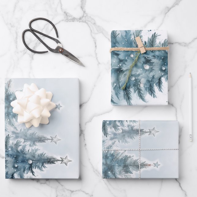 Hoja De Papel De Regalo Elegante Blue and Silver Winter Wonderland (Anverso)