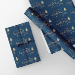Hoja De Papel De Regalo Elegante Blue Gold Merry Christmas Cita Regalo<br><div class="desc">Elegante Blue Gold Cita de Navidad Cita Regalo Hojas de Papel de Envoltura . Es un conjunto de 3 hojas con diferentes diseños. Uno tiene la Feliz Navidad escrita en una hermosa fuente. El segundo tiene patrón de árboles de Navidad y la tercera hoja tiene la cita ES EL TIEMPO...</div>