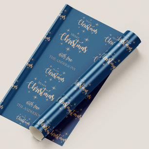 Hoja De Papel De Regalo Elegante Blue Gold Merry Christmas Cita Regalo