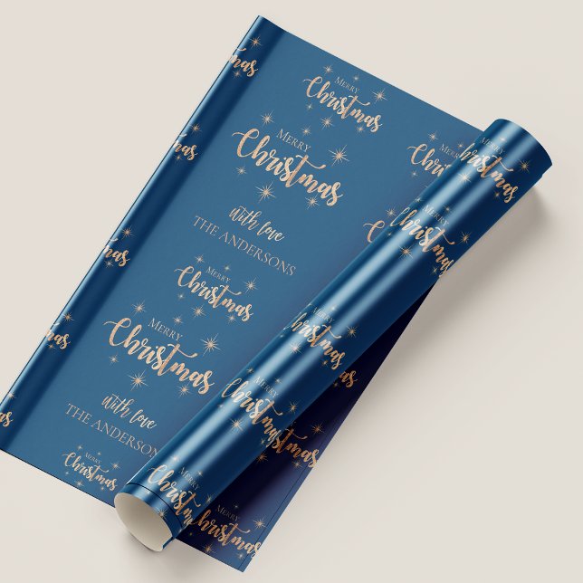 Hoja De Papel De Regalo Elegante Blue Gold Merry Christmas Cita Regalo (Elegant Blue Gold Merry Christmas Quote Gift Wrapping Paper Sheets)