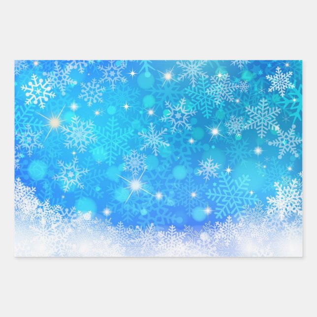 Hoja De Papel De Regalo Elegante Blue White Snow Flake (Anverso)