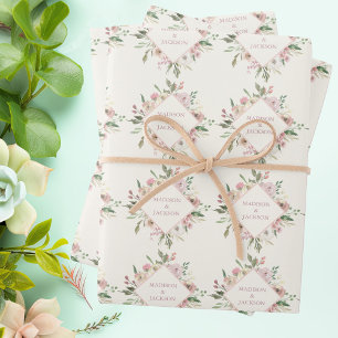 Hoja De Papel De Regalo Elegante Boda de Monograma Rubor Floral Rosa Peony
