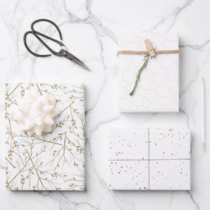 Hoja De Papel De Regalo Elegante Boda de Patrón Blanco y Oro