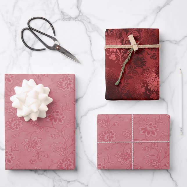 Hoja De Papel De Regalo Elegante Boda Floral Rojo (Anverso)