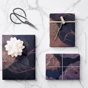 Hoja De Papel De Regalo Elegante Boho Oscuro Floral Morado Fantasía Botáni
