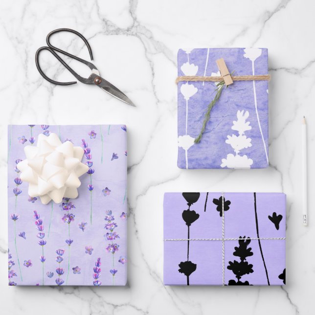 Hoja De Papel De Regalo Elegante botánico de lavanda (Anverso)