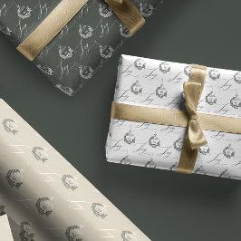 Hoja De Papel De Regalo Elegante caligrafía de alegría Garland Wreath Mono