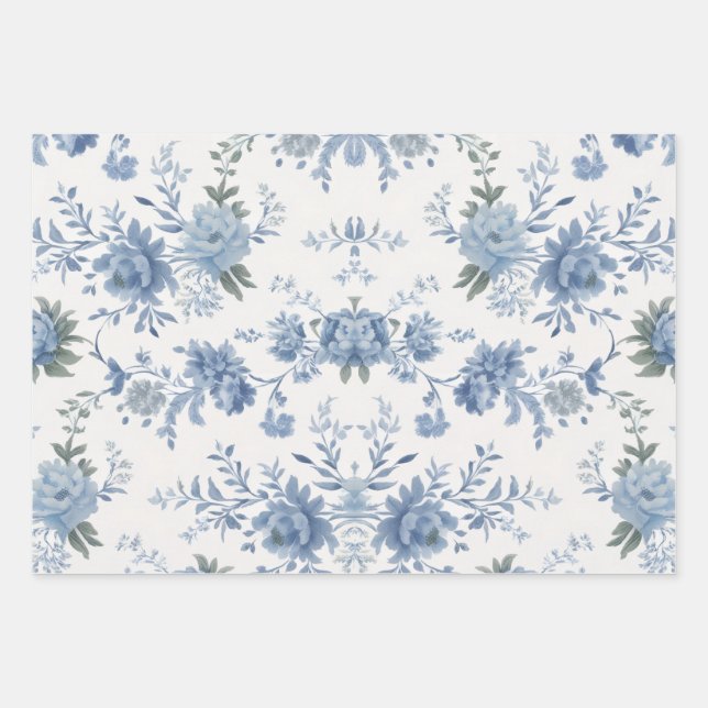 Hoja De Papel De Regalo Elegante Chinoiserie Blue Toile (Anverso)
