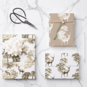 Hoja De Papel De Regalo Elegante ciervo de tela beige sepia de época en Wo