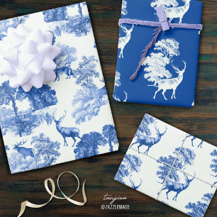 Hoja De Papel De Regalo Elegante ciervo de tela de campo azul vintage fran