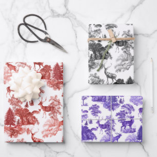 Hoja De Papel De Regalo Elegante ciervo de tela vintage en Woodland 3 colo