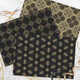 Hoja De Papel De Regalo Elegante Classic Faux Gold y Black Patterns