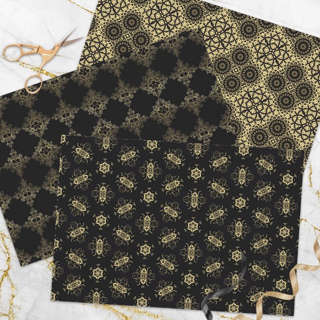 Hoja De Papel De Regalo Elegante Classic Faux Gold y Black Patterns (Subido por el creador)