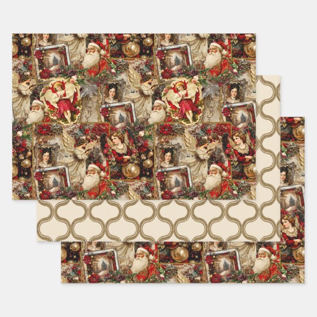 Hoja De Papel De Regalo Elegante Collage de Navidades de Marfil y Victoria (Set)