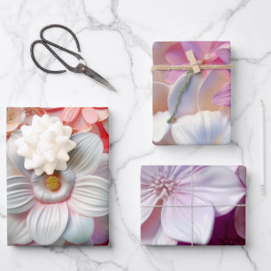 Hoja De Papel De Regalo Elegante Colores Blancos 3D Flores rosadas Petales