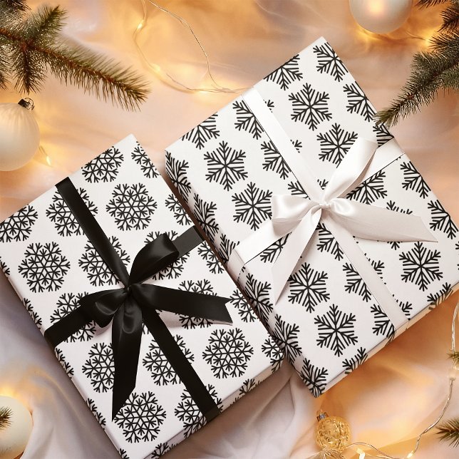 Hoja De Papel De Regalo Elegante copo de nieve blanco y negro (Subido por el creador)