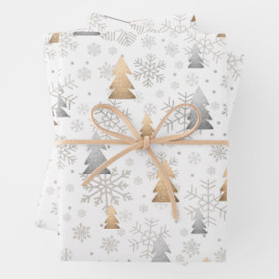 Hoja De Papel De Regalo Elegante copo de nieve de árbol de Navidad dorado 