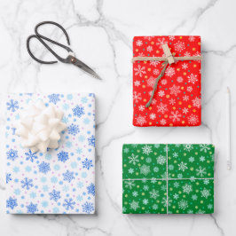 Hoja De Papel De Regalo Elegante copo de nieve Verde Rojo Navidades Blanco