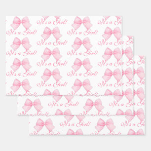 Hoja De Papel De Regalo Elegante Coquette de Bow Rosado Es un Baby Shower