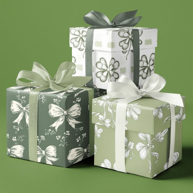 Hoja De Papel De Regalo Elegante Coquette Green Shamrock conjunto de 3 (Elegant Coquette Green Shamrocks set of 3 Wrapping Paper Sheets)