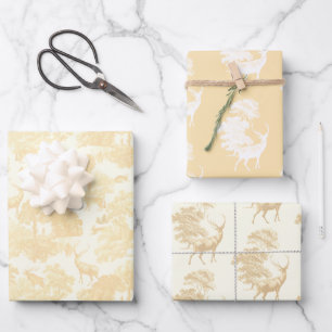Hoja De Papel De Regalo Elegante Crema de Moda Beige Deer Woodland