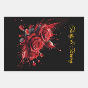 Hoja De Papel De Regalo Elegante cumpleaños número 30 - Rosas en flor