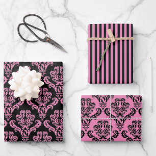 Hoja De Papel De Regalo Elegante Damasco Rosa