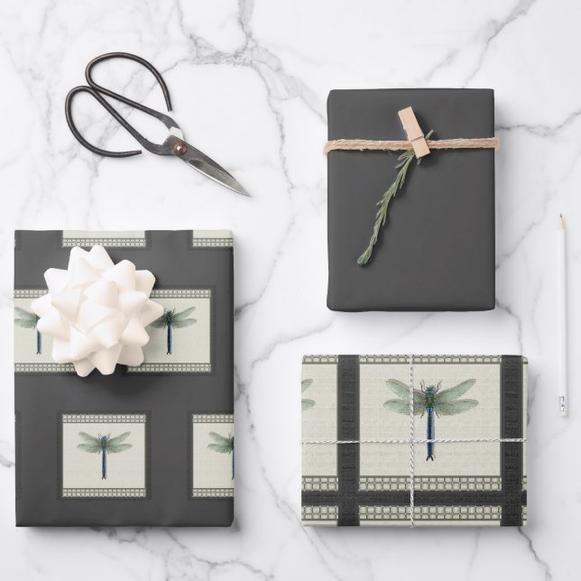 Hoja De Papel De Regalo Elegante Dragonfly azul (Anverso)