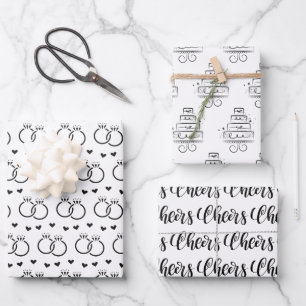 Hoja De Papel De Regalo Elegante ducha de novia/boda blanca y negra