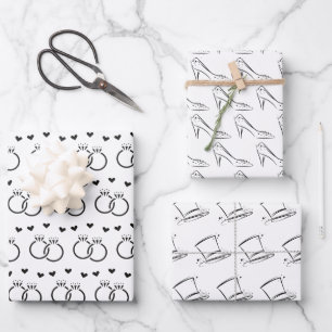 Hoja De Papel De Regalo Elegante ducha nupcial/novia blanca y negra
