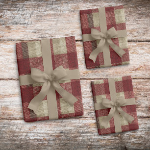 Hoja De Papel De Regalo Elegante Estampado de Cuadros Burgundy Marfil Rojo