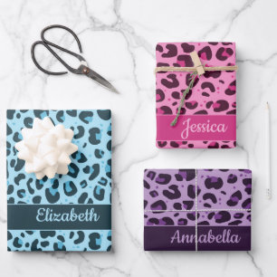 Hoja De Papel De Regalo Elegante estampado de leopardo morado azul rosa co
