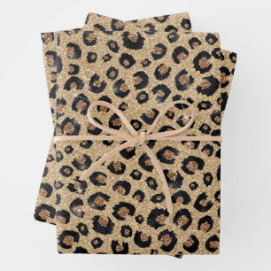 Hoja De Papel De Regalo Elegante Estampado de Leopardo Negro con Brillo Do
