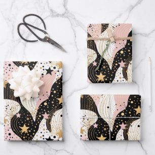 Hoja De Papel De Regalo Elegante estampado rosa estrella