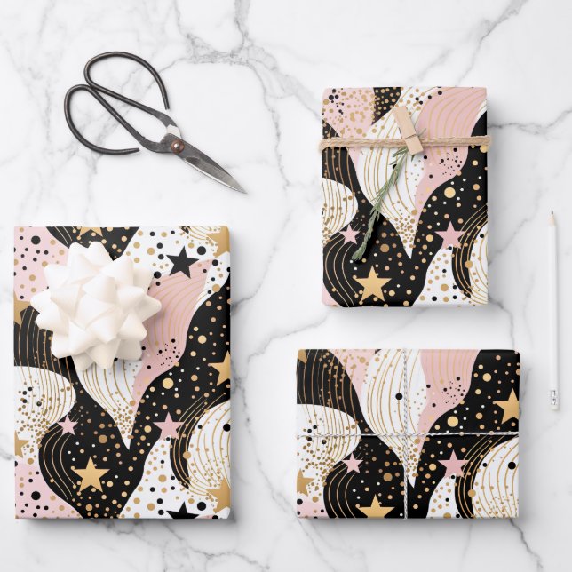 Hoja De Papel De Regalo Elegante estampado rosa estrella (Anverso)