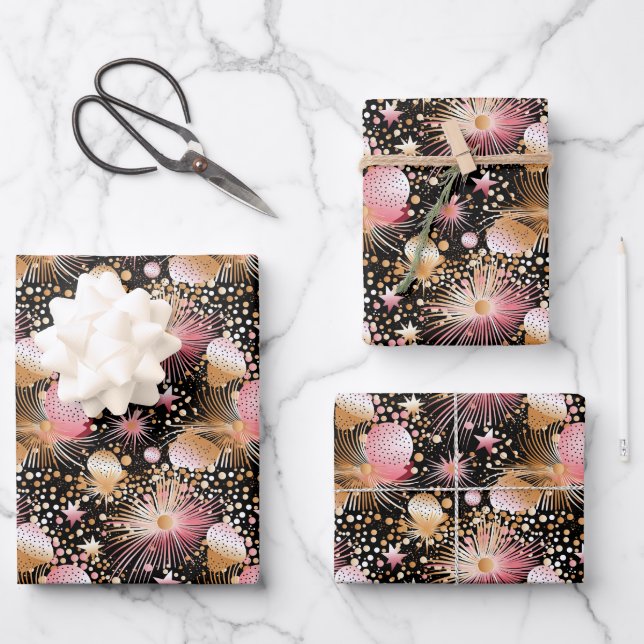 Hoja De Papel De Regalo Elegante estampado rosa estrella (Anverso)