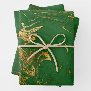 Hoja De Papel De Regalo Elegante estilo clásico de mármol verde y dorado