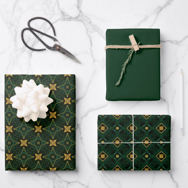 Hoja De Papel De Regalo Elegante Evergreen Emerald Green y Gold (Anverso)