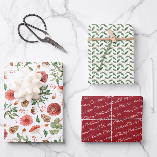 Hoja De Papel De Regalo Elegante Feliz Navidad (Elegant Merry Christmas Holiday Wrapping Paper Sheets
)