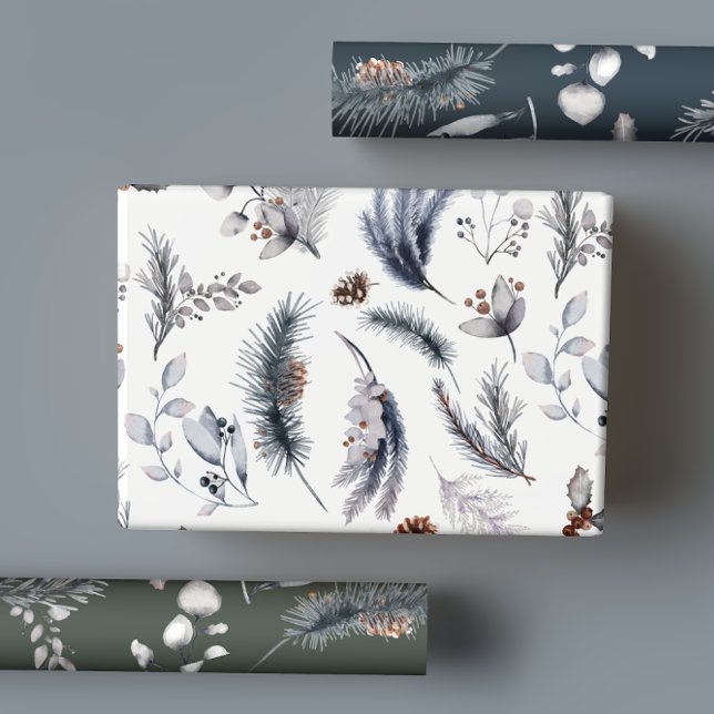 Hoja De Papel De Regalo Elegante feriado botánico de pino de invierno (Subido por el creador)