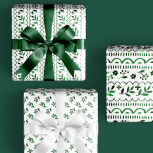 Hoja De Papel De Regalo Elegante Fiesta Botánica de Agua Verde Folk