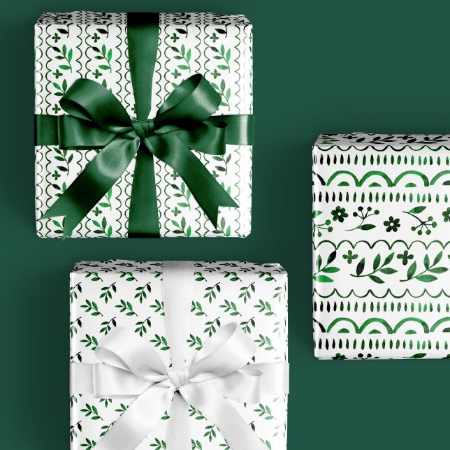 Hoja De Papel De Regalo Elegante Fiesta Botánica de Agua Verde Folk (Subido por el creador)