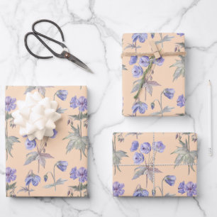 Hoja De Papel De Regalo Elegante fiesta de cumpleaños con flores moradas B