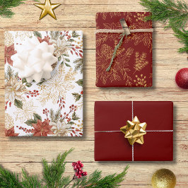 Hoja De Papel De Regalo Elegante Fiesta Festividad Floral Poinsettia